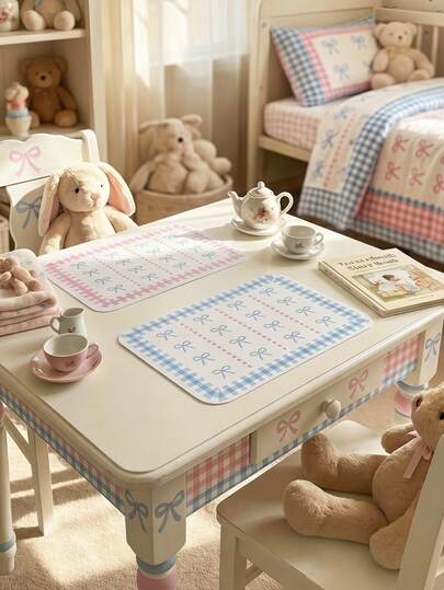 Joivida Pastel Checkerboard & Bow Kitchen Dining Mat - PU Leather Table Mat For Kitchen Counter/Tabletop, Cute Gingham & Bow Pattern, Stain-Resistant Dining Pad, Thoughtful Gift For Friends & Family, Decorative Table Accessory For Breakfast/Lunch/Dinner, Stylish Home Kitchen Decor