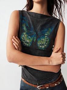 Bohemela Áo tank top nữ phong cách Y2K Boho phương Tây, họa tiết bướm, kiểu dáng vintage, giặt và bạc màu, thích hợp cho các lễ hội âm nhạc, mùa hè, áo cơ bản, áo tank top bốn mùa, hoàn hảo cho những buổi đi chơi thường ngày, tụ họp bạn bè, lễ hội âm nhạc, mặc nhiều lớp khi đi dự tiệc hoặc mặc ở nhà thư giãn. - màu đen - Xem 6