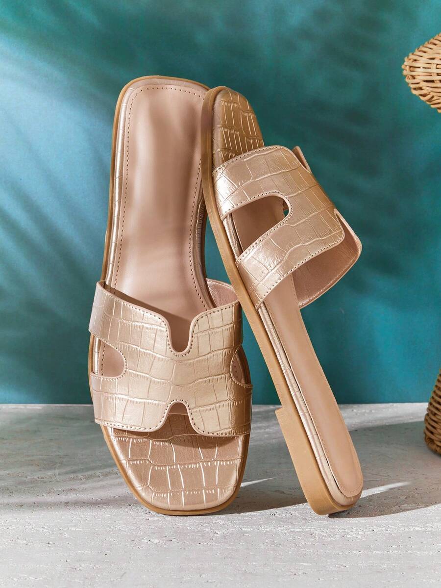 SHUZIA Dép lê nữ bán chạy nhất mọi thời đại, kiểu dáng sang trọng, khoét hở ngón, chất liệu PU màu vàng hồng dập nổi. - Hoa hồng vàng - Xem 1