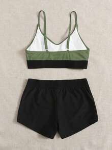 Swim Lushoire Bikini màu khối bãi biển mùa hè - màu xanh lá - Xem 2