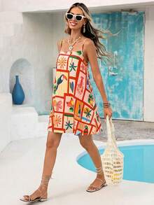 Vivid Eden 女士海鲜印花无袖连衣裙 - 紅色 - 查看 2