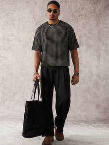 PAVTROS Áo thun nam tay ngắn in họa tiết sọc phối màu, phong cách thường ngày, thích hợp cho việc đi làm, dạo phố, mùa hè. - màu đen - Xem 5