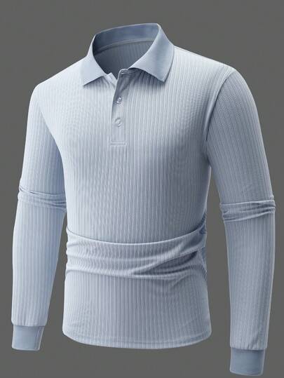 Manfinity Bizformal 男士休闲提花多功能商务休闲长袖提花设计面料POLO衫，适合日常穿着