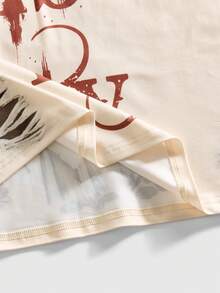 ROMWE MEN 男士休闲街头雕塑印花圆领短袖T恤，夏季 - 杏色 - 查看 5