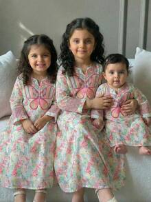 女婴宽松休闲简约长袖图案长裙/长袍 - 彩色 - 查看 5