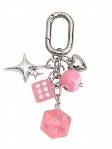 Joivida Sided Dice Keychain With Billiards & Star Charms - Zinc Alloy, Street Style Accessory For Bags, Cars, And Keys - Multicolor - View 10