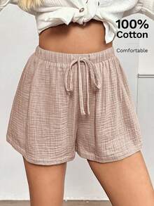 Easowa Shorts de mujer de algodón cómodos y con cintura elástica, adecuados para el ocio diario y el estilo retro, shorts de verano cómodos para mujeres, shorts de verano cómodos, shorts casuales para mujeres, shorts para cubrir - Camel - Ver 2