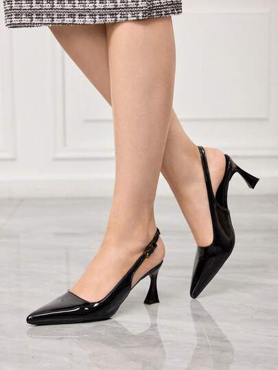 Sleekvia Women's Pointed Toe High Heel Shoes, Black Leopard Print Buckle Backless Pumps, Minimalist Commuting Daily Wear Office Shoes