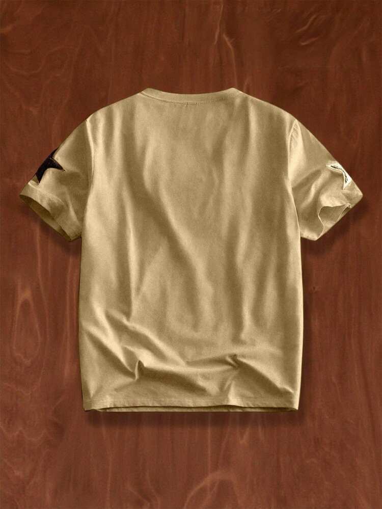 Men's Casual Everyday Embroidered Star Short Sleeve T-Shirt Men White T-Shirt Men Tshirt Men  Graphic Tees Men Pattern T-Shirt Men Vintage T-Shirt Camo