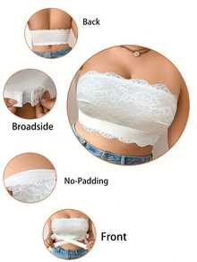 Sujetador camiseta sin aros con parches de encaje para tallas grandes - Blanco - Ver 3