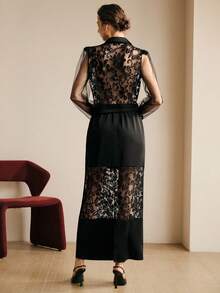 Arave Women's Woven Hollow-Out Lace Casual Vacation Style Short Sleeve Top And Long Skirt 2-Piece Set, Elegant Dress - Black - View 3