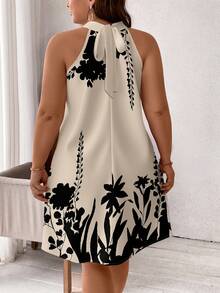 SHEIN Clasi Vestido de mujer talla grande con estampado de plantas y cuello halter, adecuado para el verano - Multicolor - Ver 2