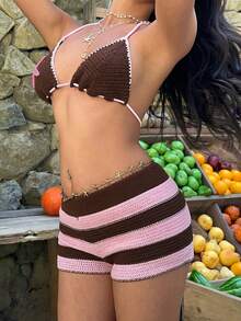 Aloruh Y2K 小码女士优雅度假沙滩针织两件套 - 彩色 - 查看 9