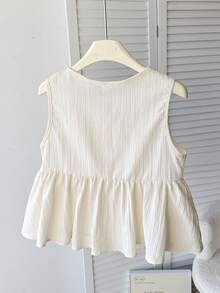 SHEIN Tween Girls' Casual Everyday Vacation Textured Bow Front Crop Top - Navy Blue - View 2