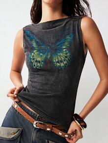 Bohemela Áo tank top nữ phong cách Y2K Boho phương Tây, họa tiết bướm, kiểu dáng vintage, giặt và bạc màu, thích hợp cho các lễ hội âm nhạc, mùa hè, áo cơ bản, áo tank top bốn mùa, hoàn hảo cho những buổi đi chơi thường ngày, tụ họp bạn bè, lễ hội âm nhạc, mặc nhiều lớp khi đi dự tiệc hoặc mặc ở nhà thư giãn. - màu đen - Xem 4