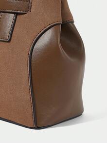 SHECARRY Women's Fashion Splicing Material Handbag, Suitable For Daily Commuting And Shopping - Brown - View 6