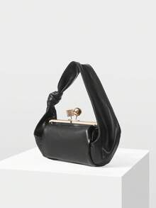 MOTF WOMEN'S KNOT STRAP KISS LOCK HANDBAG - Black - View 2