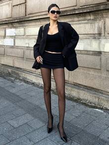 DAZY 女款修身純色內搭褲，秋冬校園風 - 黑色 - 查看 4