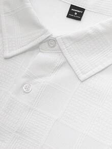 Manfinity Bizformal Men's White Textured Plaid Casual Long Sleeve Shirt - White - View 6