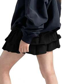 DAZY 女士纯色蛋糕裙，带安全短裤，春夏短裙 - 黑色 - 查看 2