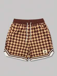 ROMWE MEN Street Life 青少年男童撞色滚边圆领背心搭配菱形印花抽绳短裤休闲套装 - 彩色 - 查看 3