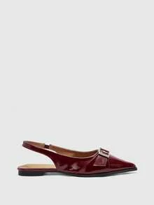 CUCCOO BIZCHIC Pointed Toe Patent Leather Mule Shoes, Suitable For Commuting And French Chic Style, Featuring Metal Buckle Accent For Luxe Touch - Burgundy - View 8