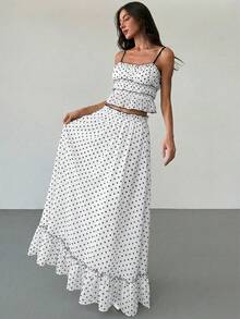 Aloruh Áo hai dây chấm bi mới dành cho nữ, kiểu dáng cổ điển lãng mạn, chấm bi đen trắng, áo gợi cảm, áo kiểu đi nghỉ mát trên đảo. - trắng - Xem 8