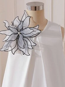 SHEIN Young Girl Woven Colorblock Round Neck Sleeveless 3D Floral Casual Dress - Multicolor - View 12