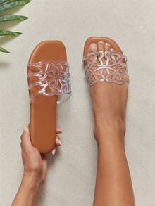 SHUZIA Women's Floral Cut-Out Jelly Sip-On Sandals With Flexible Sole, Soft Footbed - Clear - View 2
