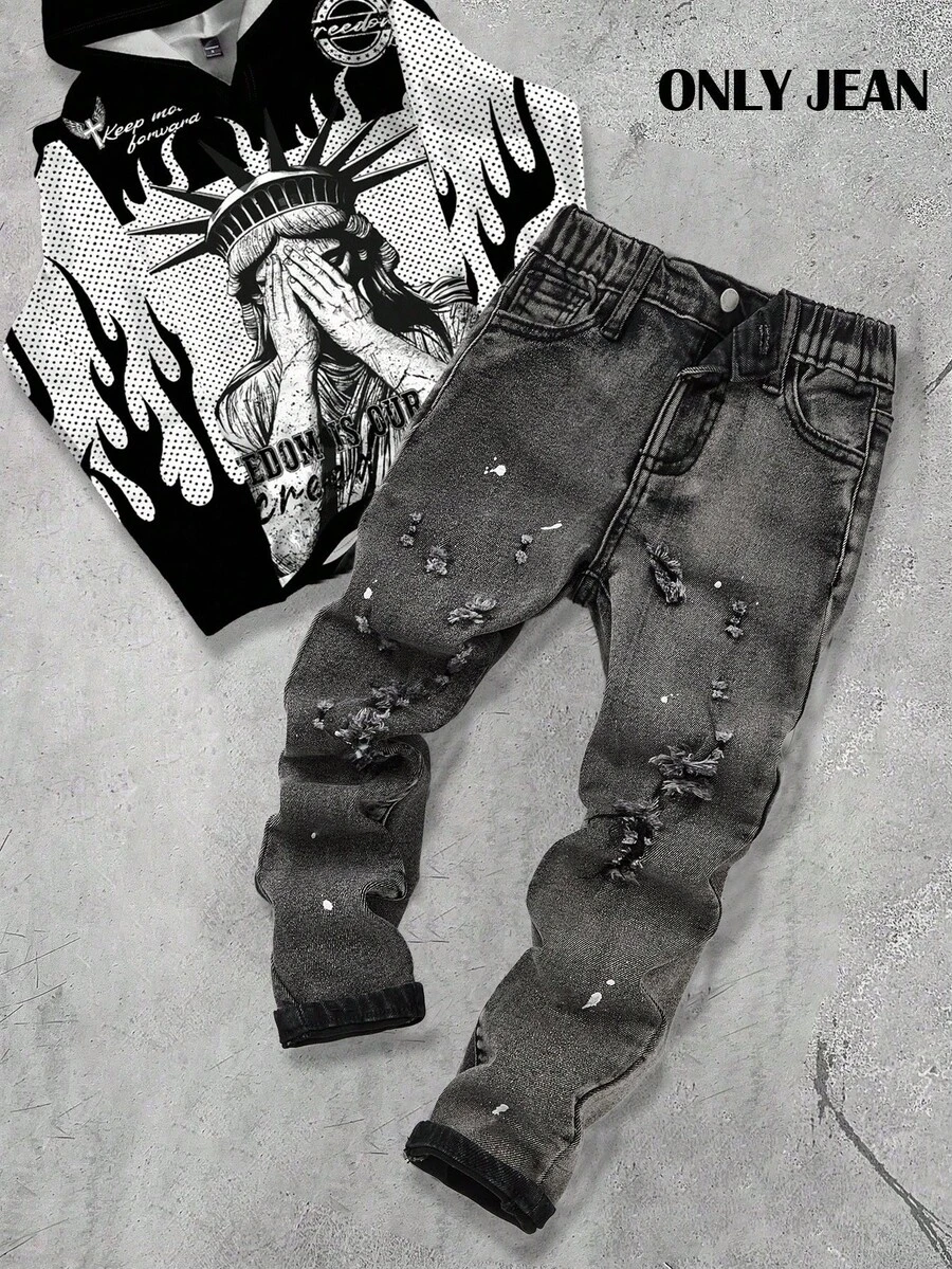 Young BoySplatter Paint Black Denim Skinny Jeans - Black - View 1