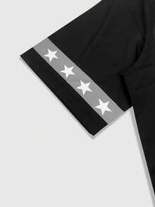 ROMWE MEN Street Life Camisa casual de manga corta con botones y estampado de letras y ángeles para hombres - Multicolor - Ver 4