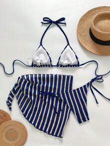 Swim Vcay Women's 3 PiecesTextured Fabric Bikini Set, Vacation Casual - Multicolor - View 2