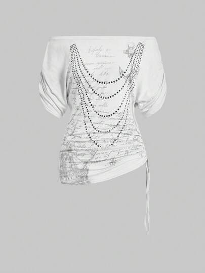 Grunge Punk Maglietta corta da donna con stampa sexy da marinaio, scollo a spalle scoperte