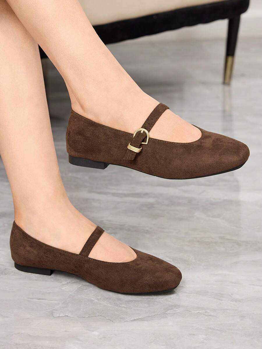 Sleekvia Giày lười nữ đế bằng kiểu khóa cài, thích hợp mang hàng ngày. - màu nâu - Xem 1
