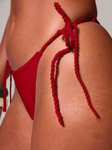 Musera Resort Quần bikini buộc dây satin, chỉ có quần, kiểu dáng gợi cảm Ibiza, kỳ nghỉ xuân hè, lễ hội, tiệc tùng, đồ bơi, cocktail Tequila Sunrise. - Đỏ - Xem 5