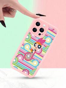 THE POWERPUFF GIRLS X SHEIN 1pc Pink And Green Stripes With Musical Notes, Retro Y2K Sky Eye And Staircase Design, High-End Texture, Soft, Skin-Friendly, And Durable TPU Material | 360° Camera Protection And Shock-Absorbing Air Cushion | Compatible With IPhone 17/17 Pro/17 Pro Max/Air And 16/15/14/13/12/11/Pro/Pro Max/X/XR/XS/XS Max/7/8/Plus - Pink - View 3