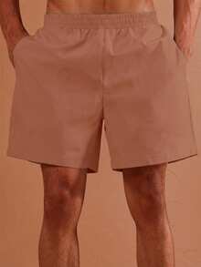 SUMWON Regular Fit Pull On Beach Swimshorts For Men Summer Swimming Holiday Vacation Casual Drawstring Elastic Waist Relaxed Swim Trunks - Coral Pink - View 6