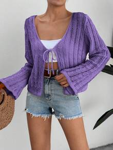 EURMUSE Tied Up Ajure  Cardigan - Lilac Purple - View 3