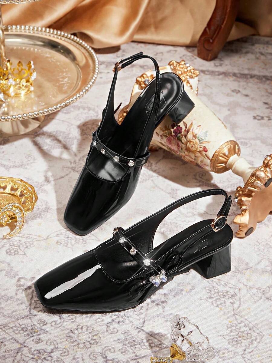 CUCCOO TILAWA Women's Fashionable Elegant High Heels With Rhinestone Decoration - Black - View 1