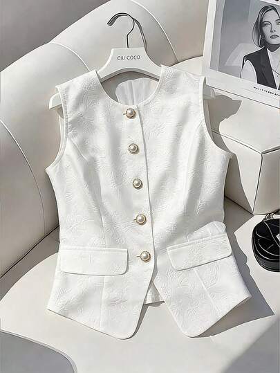 Franclia Camisa de mujer sin mangas de un solo pecho con cintura ceñida y bolsillo falso, versátil para uso diario