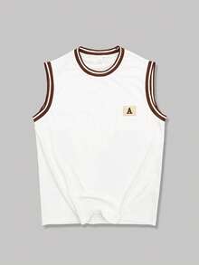 ROMWE MEN Street Life 青少年男童撞色滚边圆领背心搭配菱形印花抽绳短裤休闲套装 - 彩色 - 查看 4