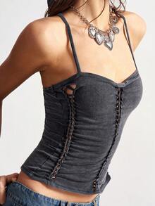 Bohemela 1 st. enfärgad stickad bodycon-linne för kvinnor - Svart - Visa 7