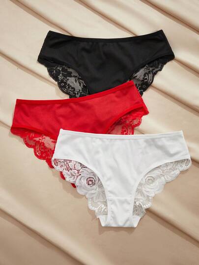 Charlaine 3条装女士蕾丝拼接优雅简约舒适内裤