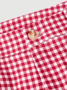 SHEIN MOD Women's Plaid Belted Straight Leg Casual Pants, - Red and White - View 4