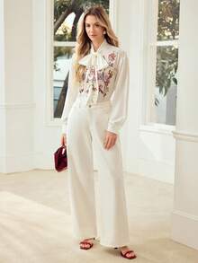 MOTF PREMIUM WOMEN'S FLORAL PRINTED LONG SLEEVE BLOUSE, SPRING/SUMMER - White - View 3