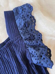 SHEIN Tween Girl Casual Square Neck Ruffle Trim Textured Fabric Camisole - Blue - View 3