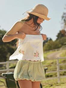 WESTFADE Strapless Floral Embroidered Needle Point Scalloped Babydoll Top - White - View 1