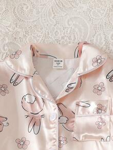 2pcs Cute Rabbit Young Girl Satin Collar Long Sleeve Top And Pants Comfortable Pajama Set - Apricot - View 6