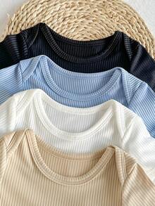 Playful Pals 4pcs/Set Cute Cartoon Print Short Sleeve Bodysuit For Baby Boys, Summer - Multicolor - View 3