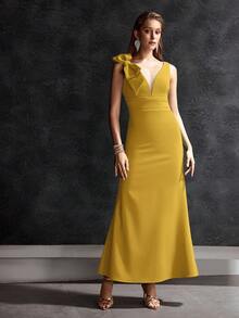 MOTF Soiréza DEEP V-NECK BIG BOW DETAIL MERMAID HEM PROM DRESS - Ginger - View 4